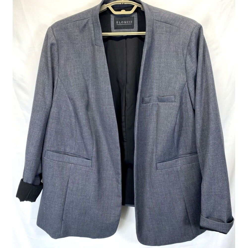 Eloquii Women's Blazer Plus Size 24 Gray Casual No Button Classic